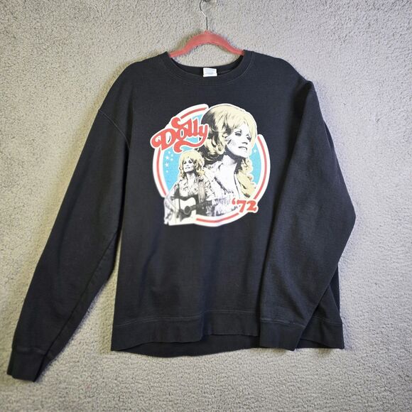 Dolly Parton Sweatshirt L Black Retro 70s Country Music Graphic Crewneck - Picture 9 of 11